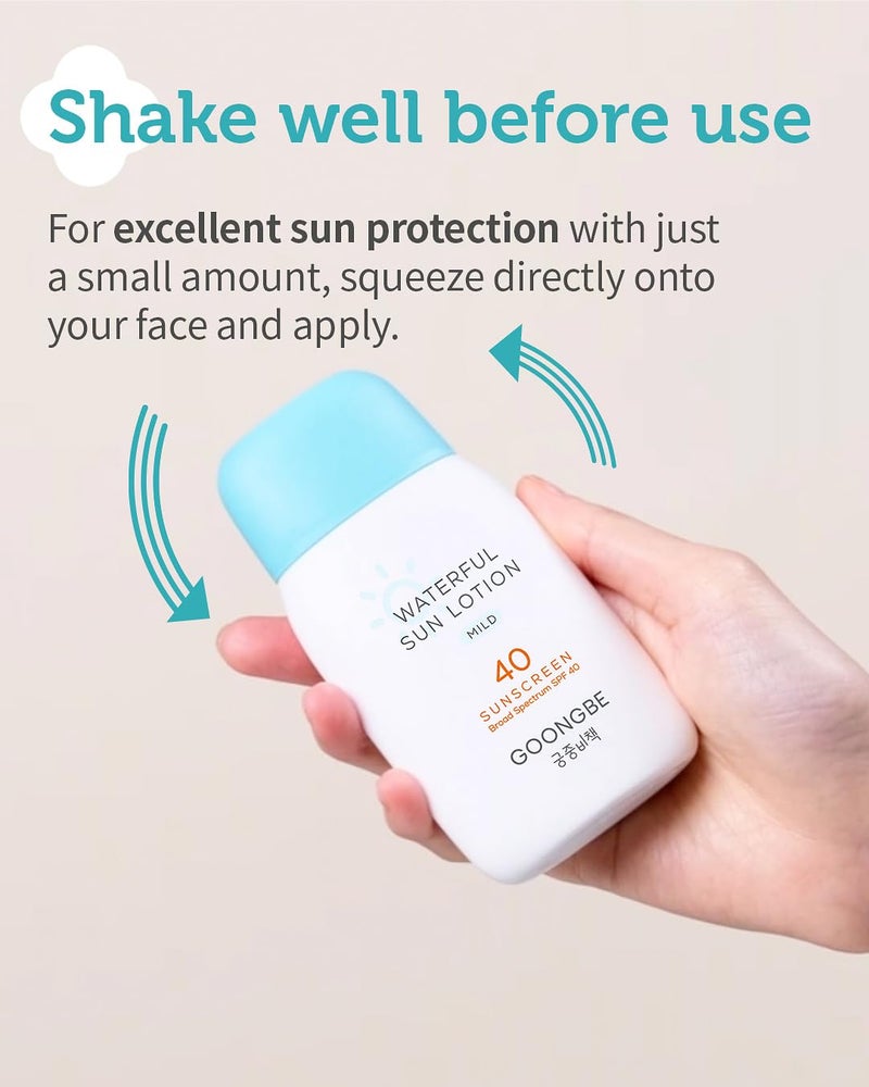 goongbe لوسيون الشمس المائي اللطيف SPF 40 - واقي شمس معدني مقاوم للماء يحتوي على أكسيد الزنك للأطفال والرضع والبالغين - مضاد للحساسية، نباتي، آمن للشعاب المرجانية - رعاية شمسية كورية للبشرة الحساسة، 2.82 أونصة سائلة. - Image 5
